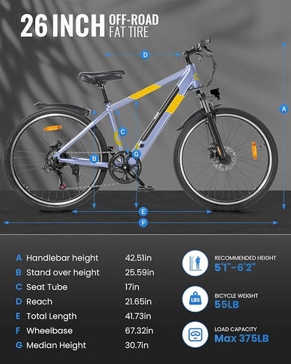 Electric Bike for Adults,26" E-Bike with 700W Peak Motor 21-Speed,Up to 50 Miles Removable Battery,Front Fork Suspension Dual Disc Brakes,Ebikes for Adults Commute Mountain All Terrain