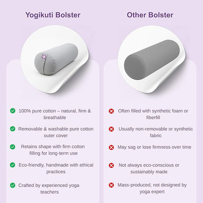 Yogikuti Iyengar Yoga Bolster for Restorative Yoga and Meditation – Lightweight Cotton Support Pillow with Handle for Easy Carry, Versatile for Pose Modification, Balance, Back Relief, and Relaxation