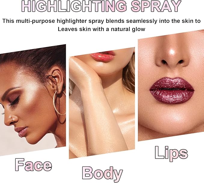 Hair and Body Glitter Spray, Holographic Glitter Highlighter Powder, Face Body Clothes Shiny Glitter, Loose Shimmer Hairspray Festival Rave Prom Accessories (Champagne)