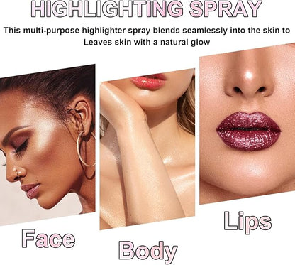 Hair and Body Glitter Spray, Holographic Glitter Highlighter Powder, Face Body Clothes Shiny Glitter, Loose Shimmer Hairspray Festival Rave Prom Accessories (Champagne)