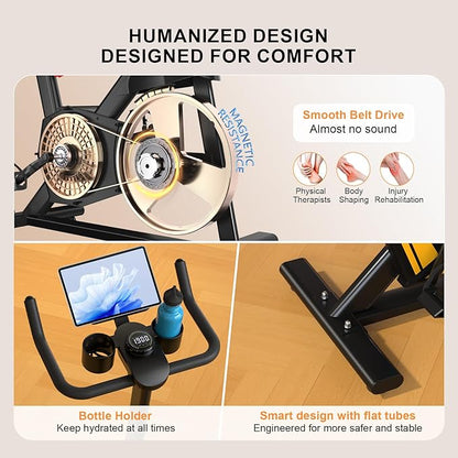 Exercise Bikes for Home,Indoor Cycling Bike with Adjustable Magnetic,Brake Pad Resistance Silent Belt Drive,330lbs Weight Capacity &Upgraded Version Seat for Home Cardio&Weight Loss