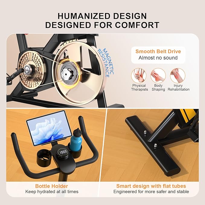 Exercise Bikes for Home,Indoor Cycling Bike with Adjustable Magnetic,Brake Pad Resistance Silent Belt Drive,330lbs Weight Capacity &Upgraded Version Seat for Home Cardio&Weight Loss