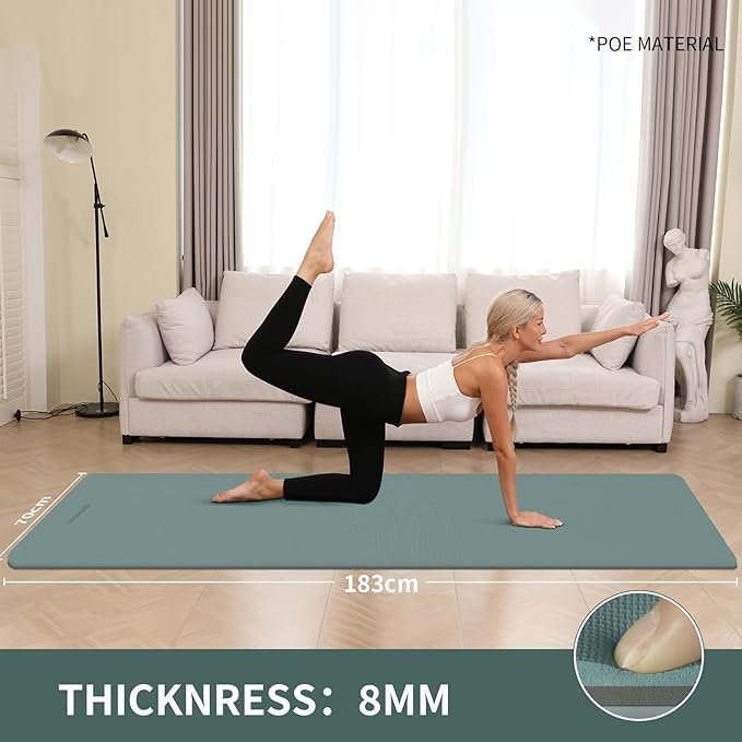 Extra Thick 8mm Yoga Mat, 72"x28" Non Slip Exercise Mat, Reversible 2-Sided Dual Color Premium POE Material, with Carrying Strap for Yoga, Pilates, Home Gym