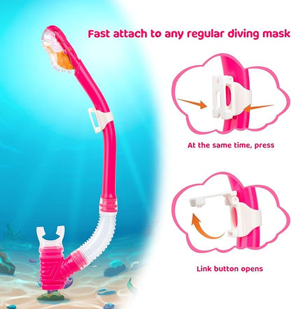 Dry Snorkel for Kids, Ultimate Snorkel Tube for Snorkeling, Freediving & Swimming, Easy-Breath Technology, Top-Mounted Dry Valve & Food-Grade Silicone Mouthpiece