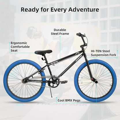 JOYSTAR Brockway Freestyle Kids BMX Bikes 20" 24" Kids Bicycles for 6-14 Years Old Boys Girls and Beginner-Level Riders 2 Pegs Multiple Colors