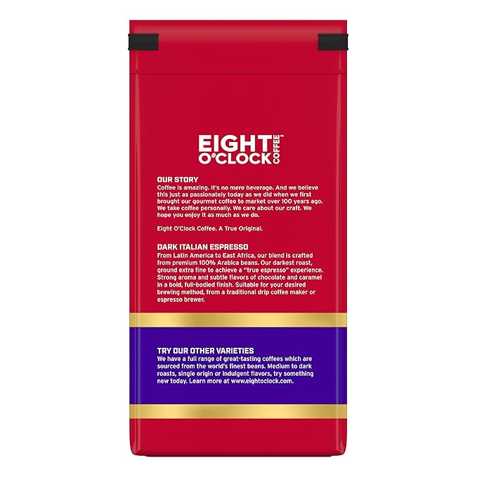Eight O'Clock Coffee Dark Italian Espresso Ground Coffee, Medium Roast, 11 Ounce (Pack of 6) - Bold & Chocolaty