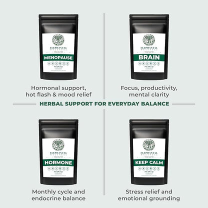 Elephantal Wellness Premium Well Balanced Herbal Tea | Healthy Cortisol, Adaptogenic Stress Energy Support with Ashwagandha, Goji, Reishi, Holy Basil & Lion’s Mane, Caffeine-Free, Non-GMO, 4 oz