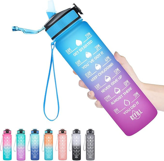Hyeta 32 oz Water Bottles with Times to Drink and Straw, Motivational Water Bottle with Time Marker, Leakproof, Drinking Sports Water Bottle for Fitness, Gym and Outdoor