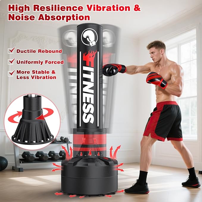 Freestanding Punching Bag for Adults - Heavy Boxing Bag with 12oz Boxing Gloves and Wristband for MMA, Kickboxing, Home Gym Training