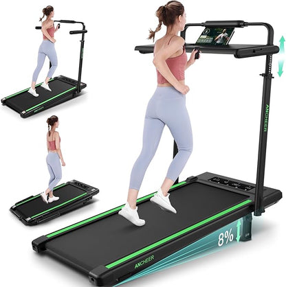 ANCHEER Walking Pad Treadmill with 12% Incline&Adjustable Height, 4 in 1 Under Desk Treadmills with Desk Workstation, Foldable Treadmill for Home 300lb,3 Type Control