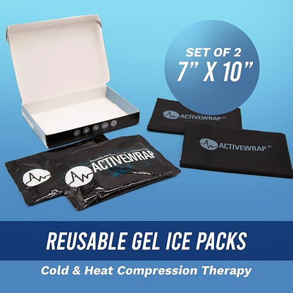 Ice Packs for Injuries Reusable, Hot Cold Packs for Pain Relief, First Aid & Injury Recovery. Includes 2 individual pack covers for use in ActiveWrap Knee,Shoulder & Back Ice Wraps Large, 7x 10 inches
