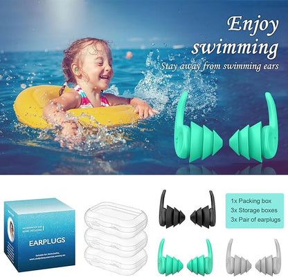 Kids Swimming Ear Plugs,3 Pairs Waterproof Reusable Silicone Child Swim Earplugs for Swimming Surfing Bathing Showering,Small Children Water Ear Plugs Suitable for Boys and Girls (Kids 4-12 Years Old)