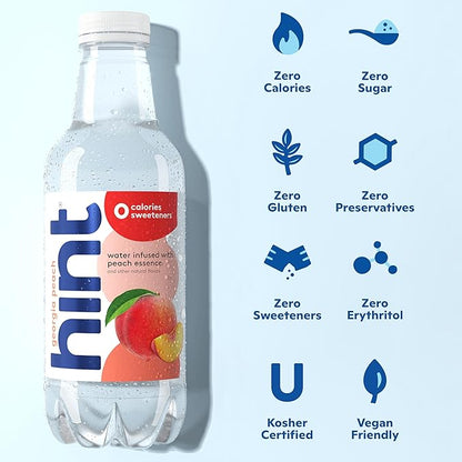 Hint Fruit-Infused Bottled Water, Georgia Peach - Sugar Free Flavored Water with Zero Calories, Naturally Flavored, and No Artificial Sweeteners - 16 Fl Oz (Pack of 12)