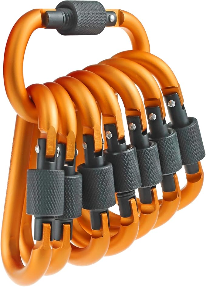 10 Pack Aluminum D Ring Key Rings Hiking Clips Locking Carabiner for Hiking Camping Fishing and Outdoor Use，Clips with Screw Gate Multicolored