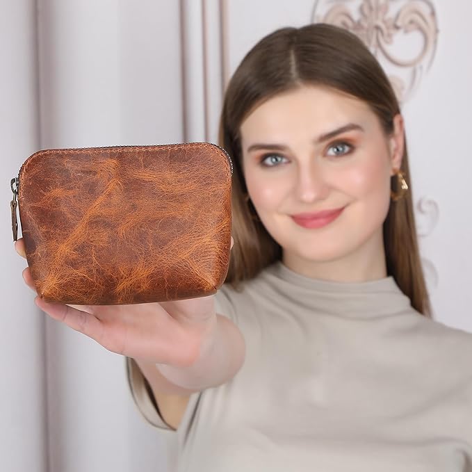 Leather Cosmetic Bags Make Up Bags for Women - Handmade Makeup Case Small Makeup Bags Jewelry Coin Pouch, Toiletry Bag for Men, Travel Cosmetic Pouch For Purse
