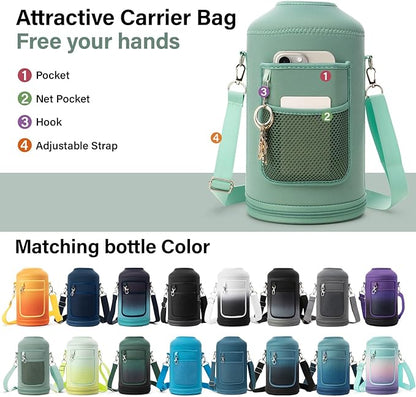 1 Gallon Water Bottle Insulated | Thickened Stainless Steel Vacuum Metal Water Jug | Portable Sports Large for Gym and Hiking with Straw, Carrier Bag, Handle Strap | BPA-Free 128 oz