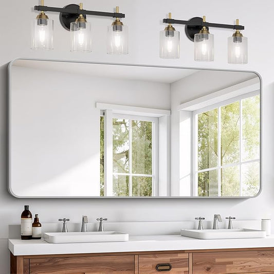 FORBATH 30x60 Inch Silver Bathroom Mirror for Over Sink, Large Rectangular Wall Mirror with Metal Frame, Rounded Corners for Bathroom, Bedroom, Entryway Decor (Horizontal or Vertical)