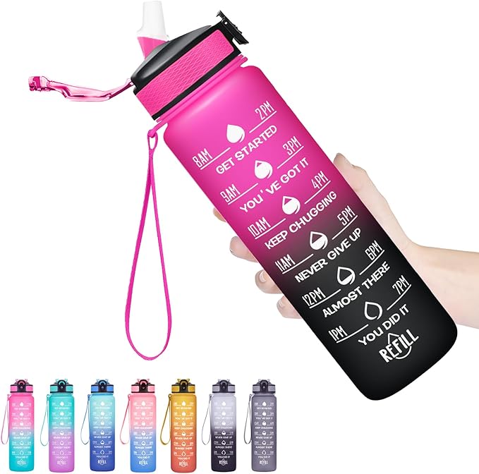 Hyeta 32 oz Water Bottles with Times to Drink and Straw, Motivational Water Bottle with Time Marker, Leakproof, Drinking Sports Water Bottle for Fitness, Gym and Outdoor