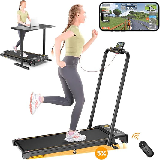 Walking Pad Treadmill, 3 in 1 Foldable Under Desk Treadmills for Home Office, Small Walking Pad with Incline Handle Bar, 300lbs Capacity 2.5HP Portable Running Machine with APP Remote Control