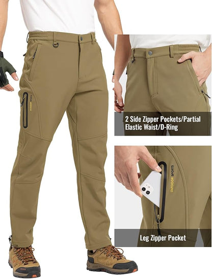 Rdruko Men's Snow Pants Waterproof Insulated Winter Hiking Pants Snowboard Fleece Lined Softshell Ski Pants
