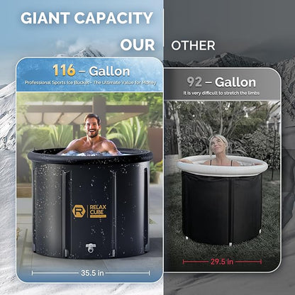 Ice Bath Tub for Athletes, 116 Gal XL Cold Plunge Tub for Recovery and Cold Water Therapy, Portable Multiple Layered Ice Pod Barrel for Outdoor, Inflatable Icebath Tub at Home, Pure Black