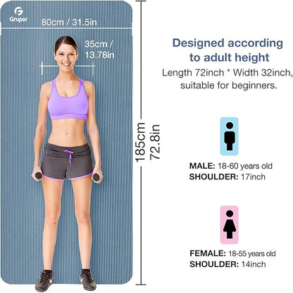 Thick Yoga Mat Non Slip, Large Size 72" L x 32" W x 0.6" TH, Premium Exercise & Fitness Mat with Carrying Strap and Bag, Workout Mats for Home