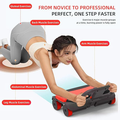 FIAMERMOR 2025 AB Roller Wheel - 4 wheel elbow support abdominal wheel automatic rebound abdominal fat burning weight loss core training equipment home/gym