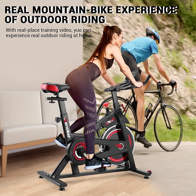 Exercise Bike, Wenoker Stationary Bike for Home, App Supported Indoor Bike with Silent Belt Drive, Heavy Flywheel, Multi-grips Handlebar and Upgraded Digital Display