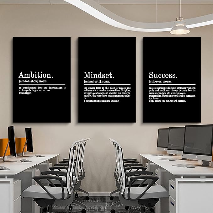 Inspirational Canvas Painting Wall Art -EPHANY ART - Mindset Quotes Prints, Motivational Wall Art Success Framed Entrepreneur Poster Positive Quotes Wall Poster for Home Office Workplace (M-3pcs,24x36inchx3pcs)