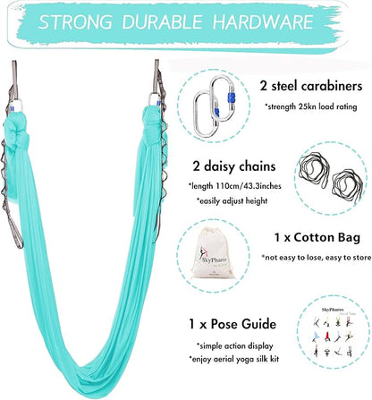 5.5 Yards Aerial Silks Yoga Swing Set - Aerial Yoga Hammock Kit Anti-Gravity Flying for Fitness, Low/Non Stretch Nylon Tricot Fabric Hardware Included for Dance