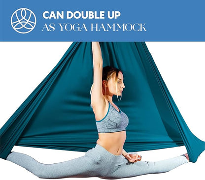 Aerial Silks Starter Kit - Durable 9 Yards of Aerial Yoga Hammock with Hardware & Guide - Aerial Swing for Acrobatic Flying Yoga & All Levels (Aerial Rigging Point Up to 13ft)