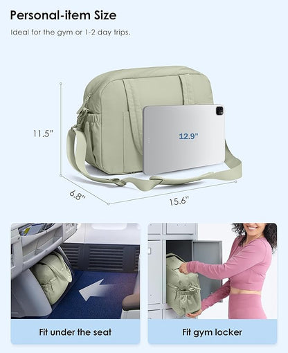 Gym Bag for Women, Travel Duffle Bags with Wet Pocket, Lightweight Carry on Bag Overnight Weekender Duffel Bag, Water Resistant (Light Green)