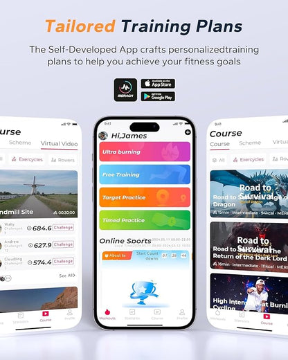 MERACH Exercise Bike, Brake Pad Stationary Bike with Exclusive App, Low Noise Indoor Cycling Bike with 300lbs Weight Capacity, Tablet Mount and Fitness Courses for Weight Loss