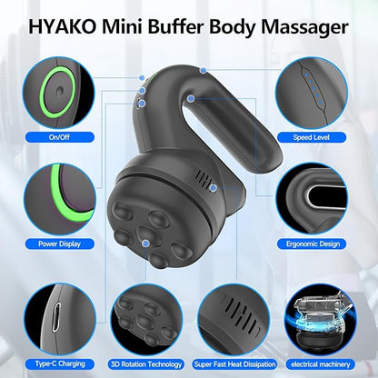 HYAKO Handheld Professional Mini Orbital Buffer Relief Massager, Adjustable Multi-Speed Vibration Deep Tissue Body Chiropractic Massager for Neck, Shoulder, Leg,Back muscle pain relief massage therapy