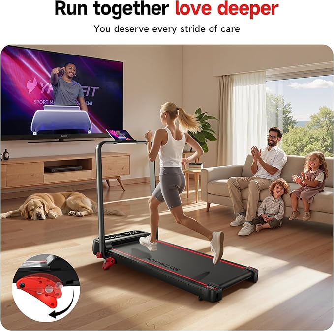 RHYTHM FUN Incline Foldable Treadmill, Walking Pad Treadmill with Incline, 300 lbs Portable Treadmills with Handles for Home Office Use, Under Desk Compact Walking Pad
