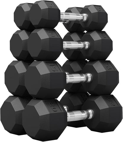 Rubber Coated Hex Dumbbell Weight Set, Multiple Sizes Exercise & Fitness Dumbbells,100LB Set,110LB Set,200LB,350LB,450LB,550LB, 35-50Lbs Pairs for Muscle Toning, Strength Building & Full Body Workout