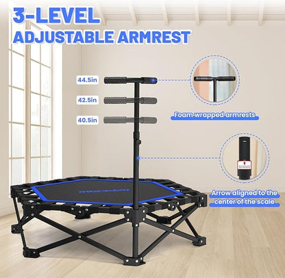 Foldable Mini Trampoline, Rebounder Trampoline with Adjustable Foam Handle, Fitness Trampoline for Indoor, Outdoor, Home Gym, Max Load 460 lbs