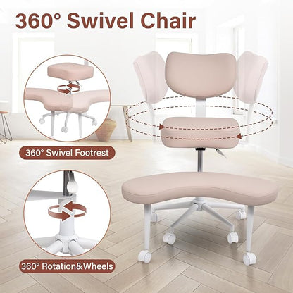 Meditation Chair Cross Legged ADHD Office Chair for Adults with Wheels Ergonomic Back Support and Leg Rest for Multi Position Criss Cross Sitting Kneeling and Yoga Height Adjustable, Leather Style