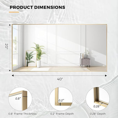 20x40 Inch Brass Bathroom Mirror for Wall, Aluminum Frame Rectangle Rectangular Vanity Mirror, Modern Large for Bedroom, Living Room, Horizontal or Vertical