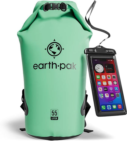 Earth Pak Waterproof Dry Bag - Roll Top Waterproof Backpack Sack Keeps Gear Dry for Kayak with Waterproof Phone Case