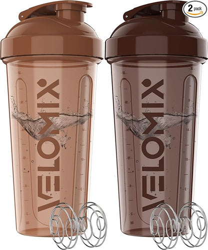 '-2 Pack- 28 oz Protein Shaker Bottles for Protein Mixes - 2x Wire Whisk | Leak Proof Shaker Cups for Protein Shakes | Protein Shaker Bottle Pack | Shakers for Protein Shakes-Brown Colors