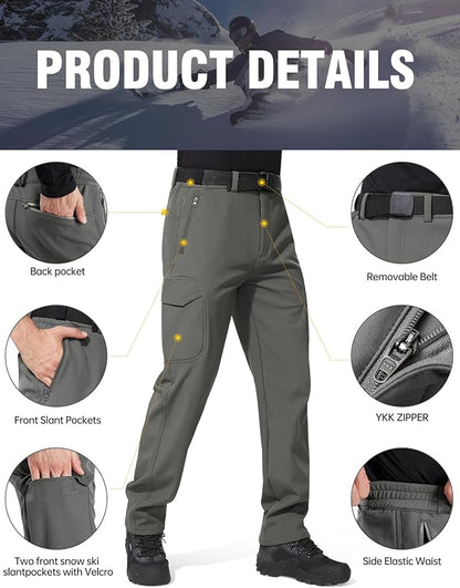 FREE SOLDIER Men's Outdoor Softshell Fleece Lined Cargo Pants Snow Ski Hiking Pants with Belt