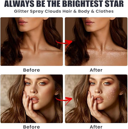 Glitter Spray for Hair and Body, Glitter Body Spray, Glitter Spray for Clothes, Quick-Drying Waterproofing Body Shimmer Suitable for Festival Rave 3.72fl Oz (Purple, 3.72 fl oz)