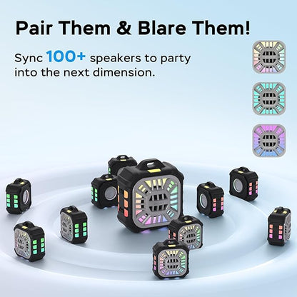 INSMY IP67 Waterproof Bluetooth Speaker, Shower Speaker Portable Small Clip-on, Multi Sync 100+ Speakers, Big Volume Booming Bass, 24H Playtime/Floatable/RGB Lights for Outdoor/Kayak/Beach (Black)