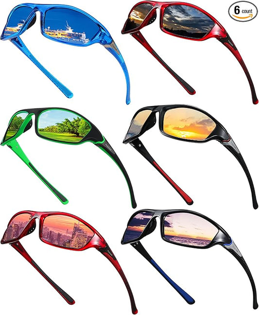 Frienda 6 Pack Polarized Sport Sunglasses for Men Multipack Fit over Glasses Pack Lot Set Men's Sport Fishing Eyeglasses
