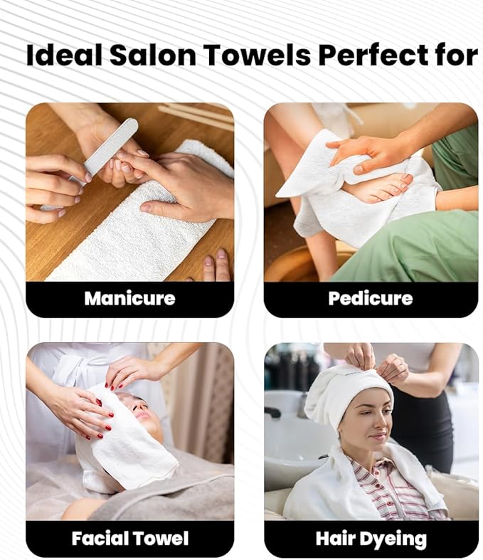 Avalon Salon Towel - White Hand Towels Bulk Pack of 24-100% Cotton Absorbent Spa, Facial & Gym Towels for Working Out - 16x27 Inches (Not Bleach Proof)