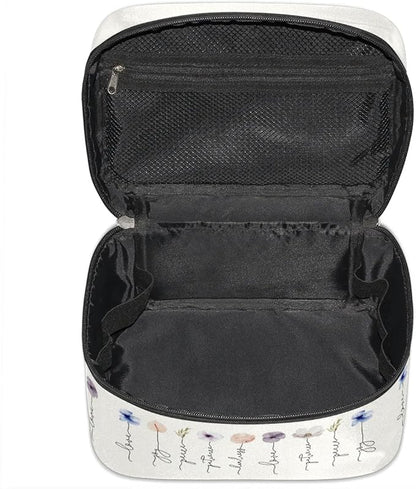 Large Makeup Bag Travel Cosmetic Bags for Women Watercolor Vintage Boho Spring Flower Floral Makeup Organizer Case Toiletry Bag for Girls Traveling Wide Open Portable Pouch with Handle