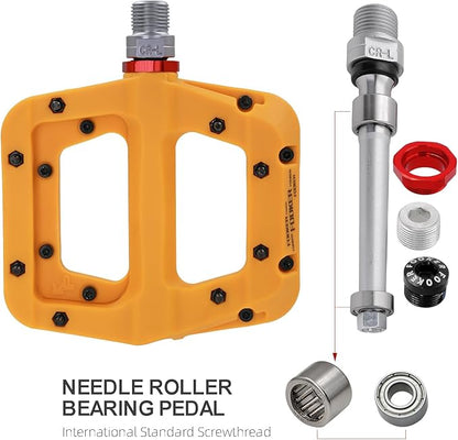 FOOKER MTB Pedals Mountain Bike Pedals 3 Bearing Non-Slip Lightweight Nylon Fiber Bicycle Platform Pedals for BMX MTB 9/16"