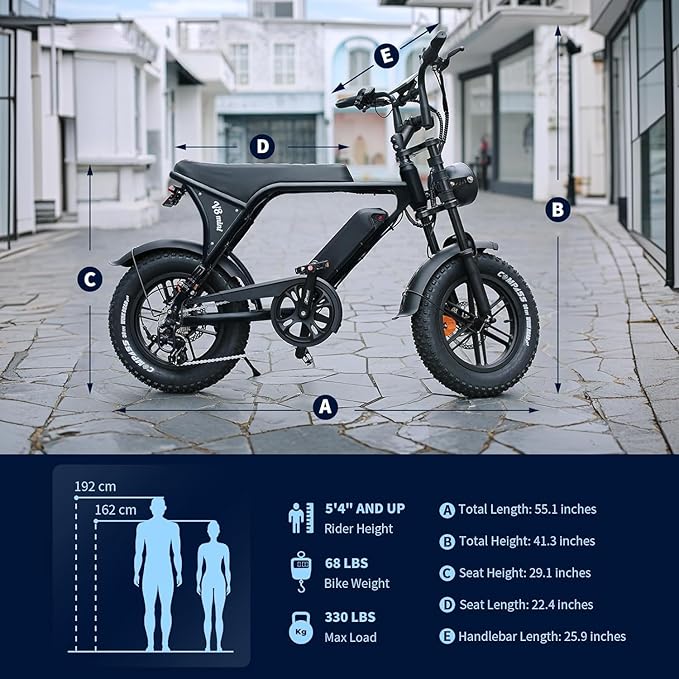 Electric Bike for Adults, Fat Tire EBike, 36V 10.4Ah Removable Battery, 500W Upgrade Motor, 20MPH Commuter Bike, V8 Mini Electric Bicycle for Mountains, Snow, Sand, Road
