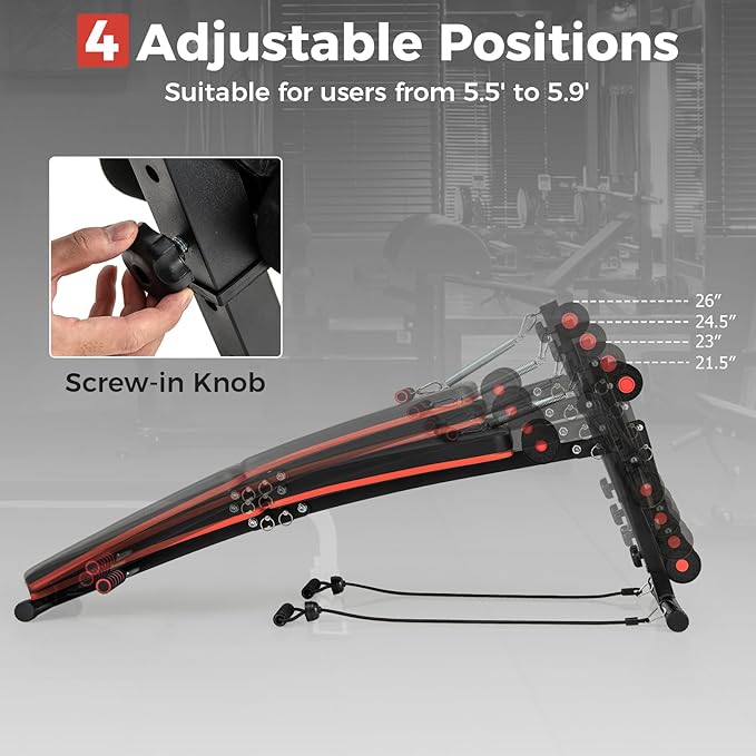 GYMAX Sit Up Bench, 330lbs Folding Decline Workout Bench with Spring Handle, Elastic Ropes & 4 Level Adjustable Height, Incline Weight Bench for Situp, Ab Crunch, Strength Training Exercise for Home Gym